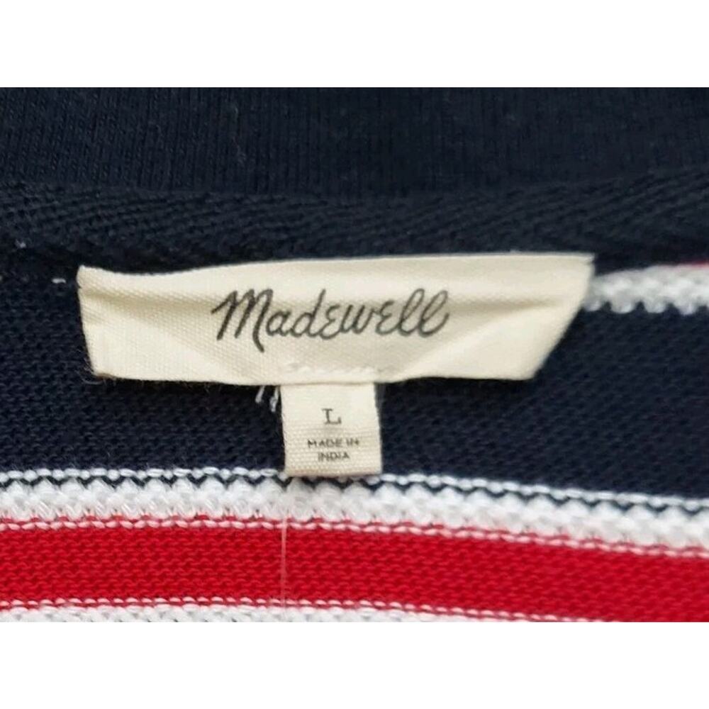 Madewell Women's V-Neck Polo Shirt in Stripe Cotton Blue/Navy SZ L - Picture 9 of 12